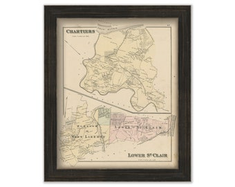 CHARTIERS and WEST LIBERTY, Pennsylvania 1876 Map - Replica or Genuine Original
