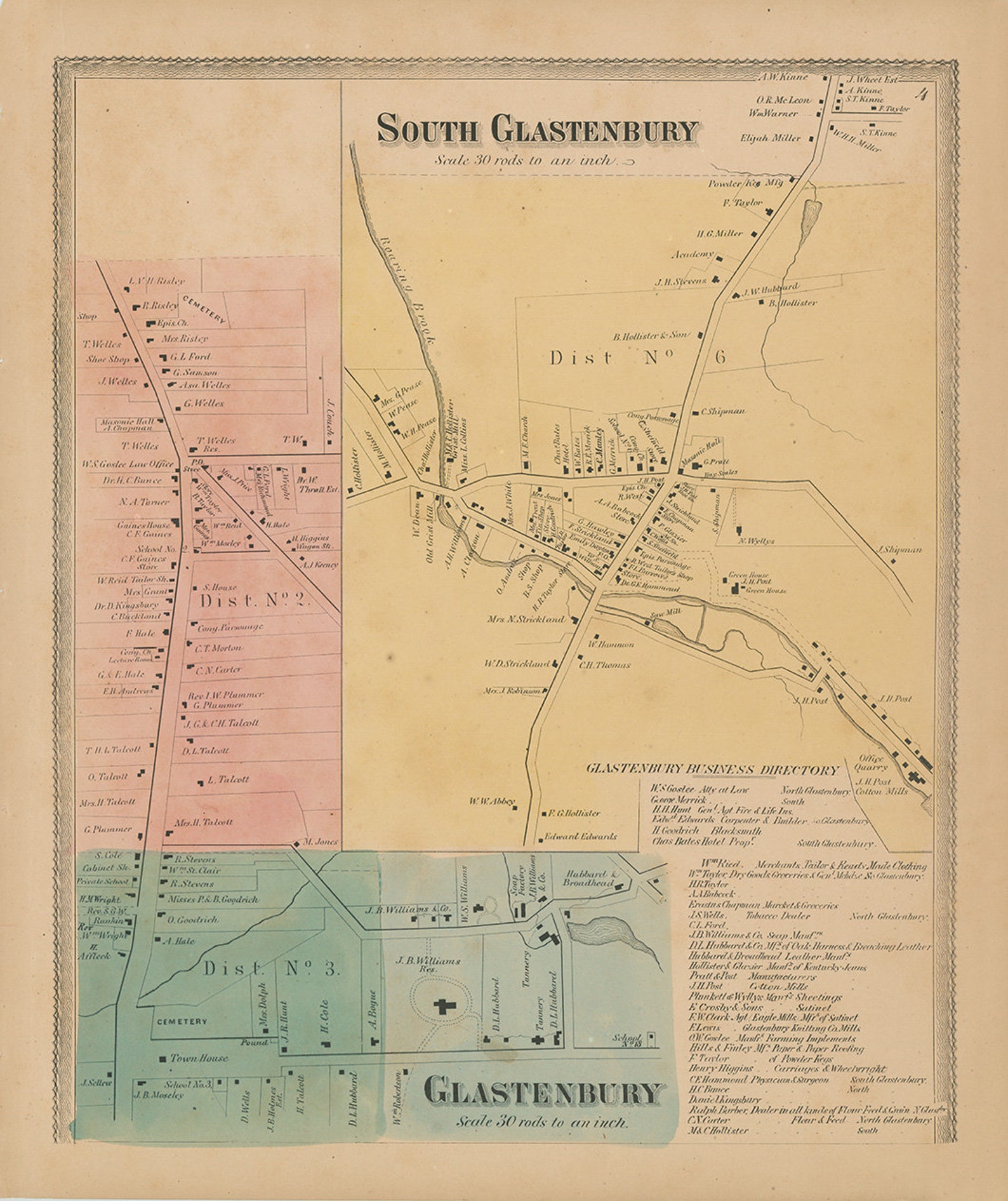 South GLASTONBURY Hartford County Connecticut 1869 Map Etsy