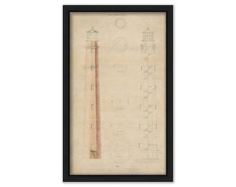 CAPE ROMAIN LIGHTHOUSE, South Carolina  -  Drawing and Plan of the Lighthouse as it was in 1855.