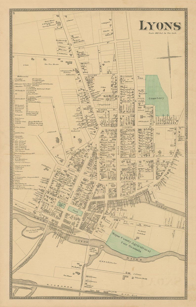 Village of LYONS, New York 1874 Map, Replica and GENUINE ORIGINAL image 6