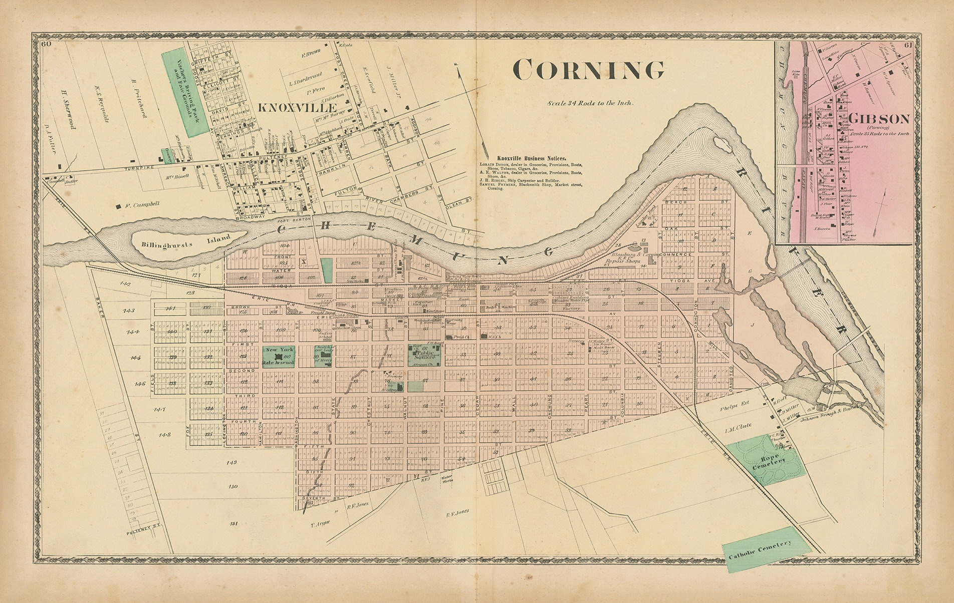 Village Of Corning New York 1873 Map Replica Or Genuine Original