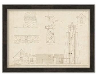 PORTLAND HEAD LIGHTHOUSE, Portland Harbor, Maine  -  Drawing and Plan of the Lighthouse as it was in 1864.
