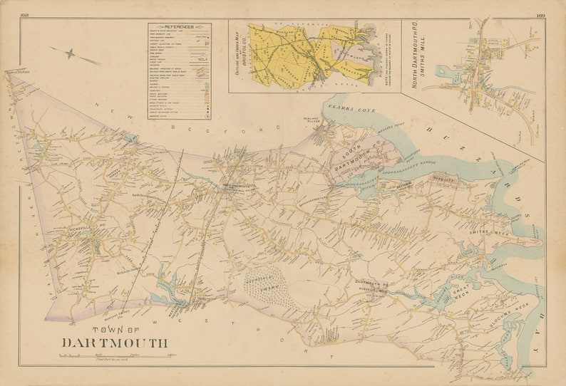 DARTMOUTH Massachusetts 1895 Map Replica or GENUINE Etsy
