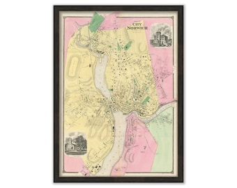 City of NORWICH, Connecticut, 1868 Map