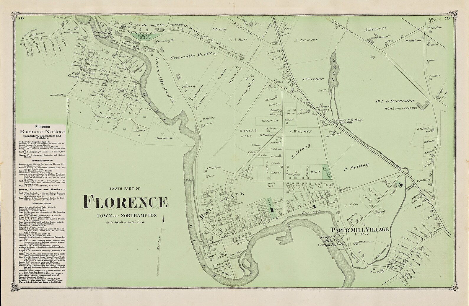 Village of FLORENCE Massachusetts 1873 Map Etsy