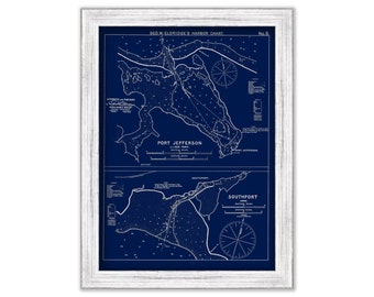 Porth Jefferson, New York, Southport Connecticut - Blue Print - Nautical Chart by George W. Eldridge 1901