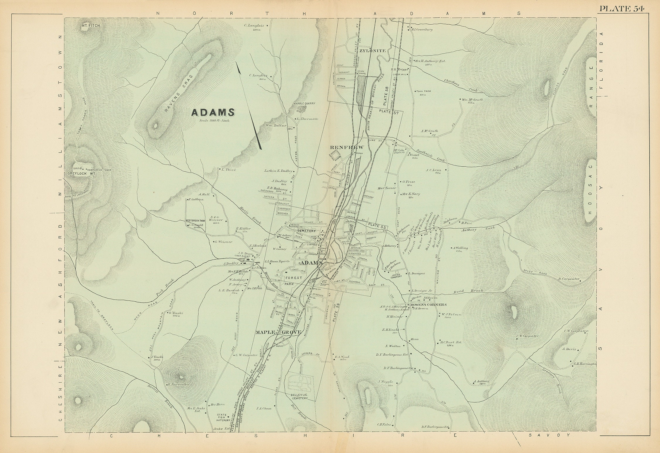 ADAMS, Massachusetts 1904 Map Replica or Genuine Original