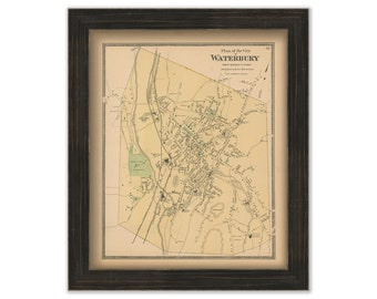 WATERBURY, Connecticut, 1868 Map, Replica or Genuine Original