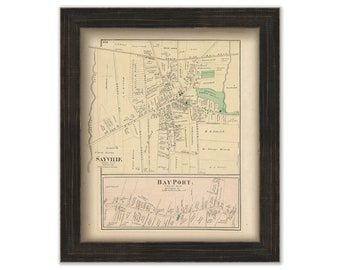 Sayville and Bay Point Villages, Islip, New York 1873 Map, Replica and GENUINE ORIGINAL