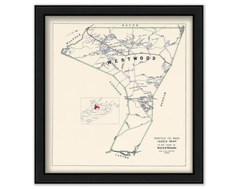 WESTWOOD, Massachusetts 1909 Map - Replica or GENUINE ORIGINAL