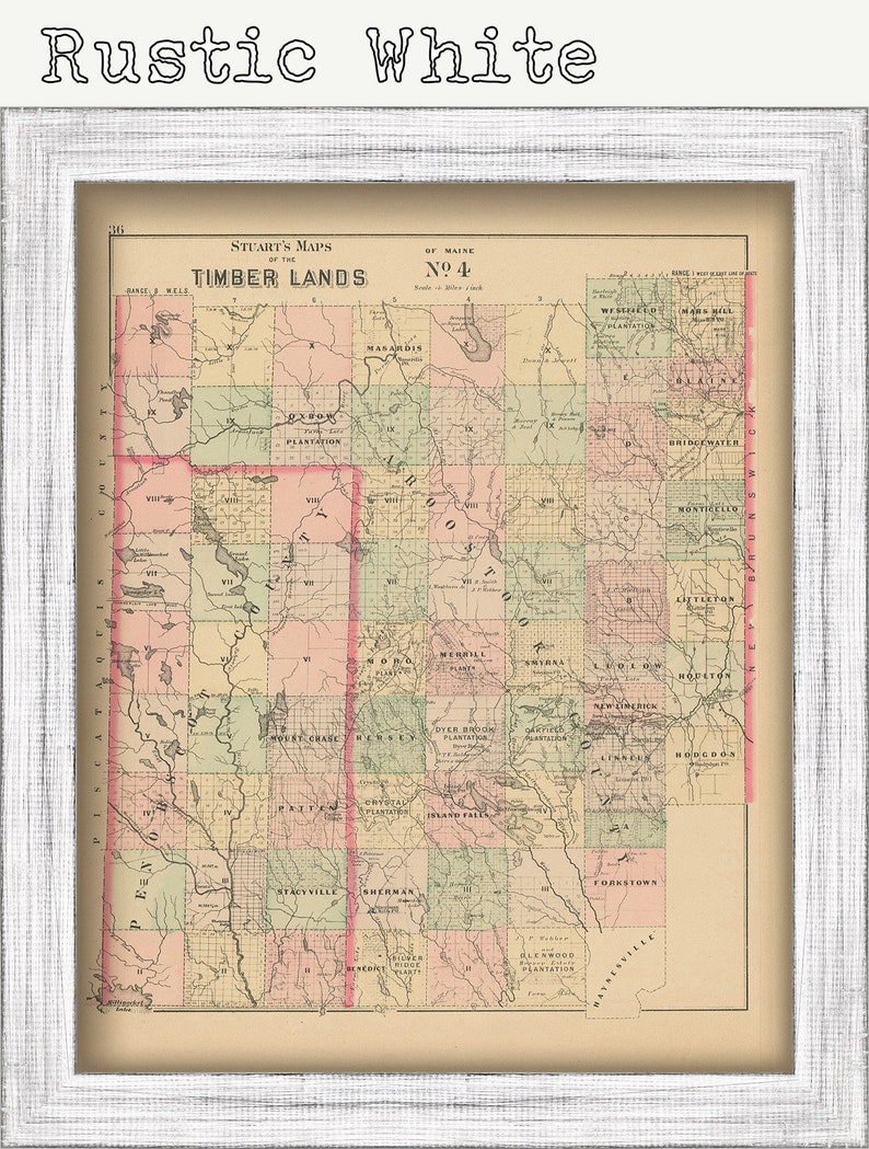 Timber Lands Penobscot and Arootook Counties Maine 1890 Map Etsy