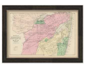 MIDDLETOWN, SHREWSBURY and OCEAN Townships, New Jersey 1873 Map - Replica or Genuine Original