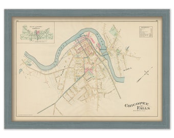 CHICOPEE FALLS, Massachusetts 1894 Map  -  Replica or Genuine ORIGINAL
