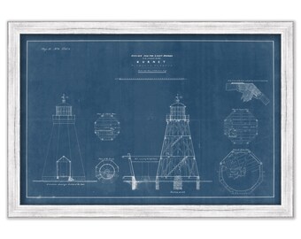 GURNET LIGHTHOUSE, Plymouth, Massachusetts  -  Blueprint Drawing of the Lighthouse as it was in 1842.