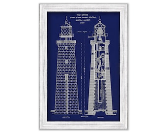 The GRAVES LIGHT & FOG Station, Boston Harbor, Massachusetts - Architectural Drawing (Blueprint) circa 1903