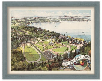 CANOBIE LAKE PARK, Salem, New Hampshire 1912 Bird's Eye View Map