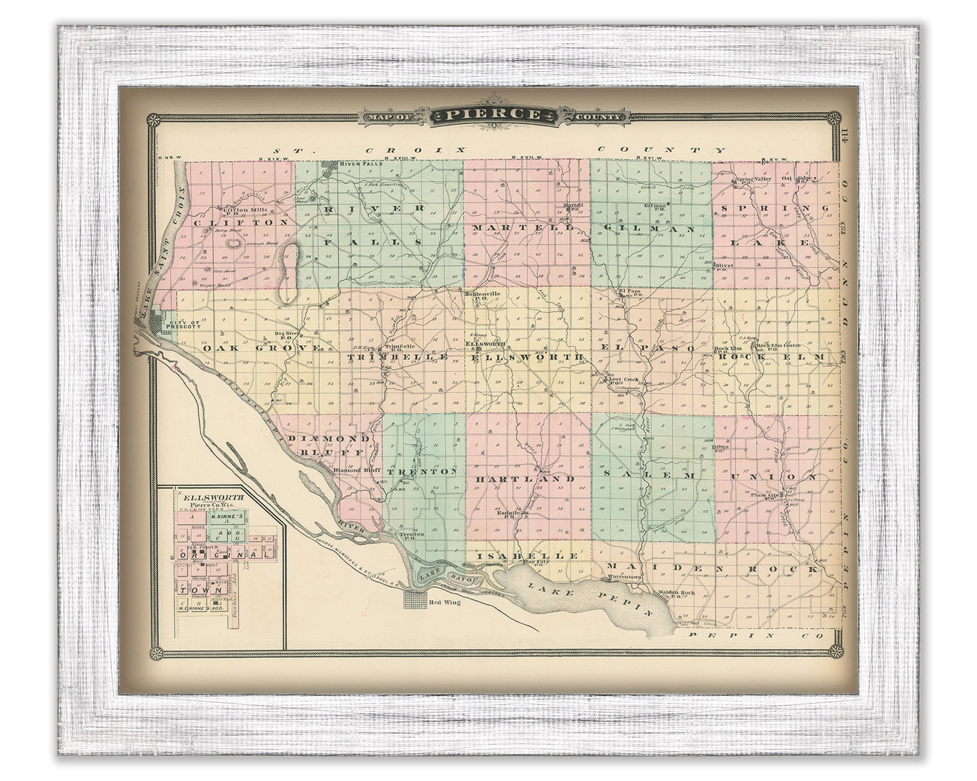 PIERCE COUNTY Wisconsin 1878 Map Replica Or Genuine Original
