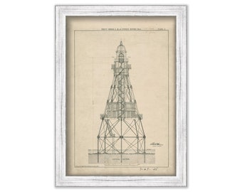 FOWEY ROCK LIGHTHOUSE, Miami, Florida  - Drawing and Plan of the Lighthouse as it was in 1875.