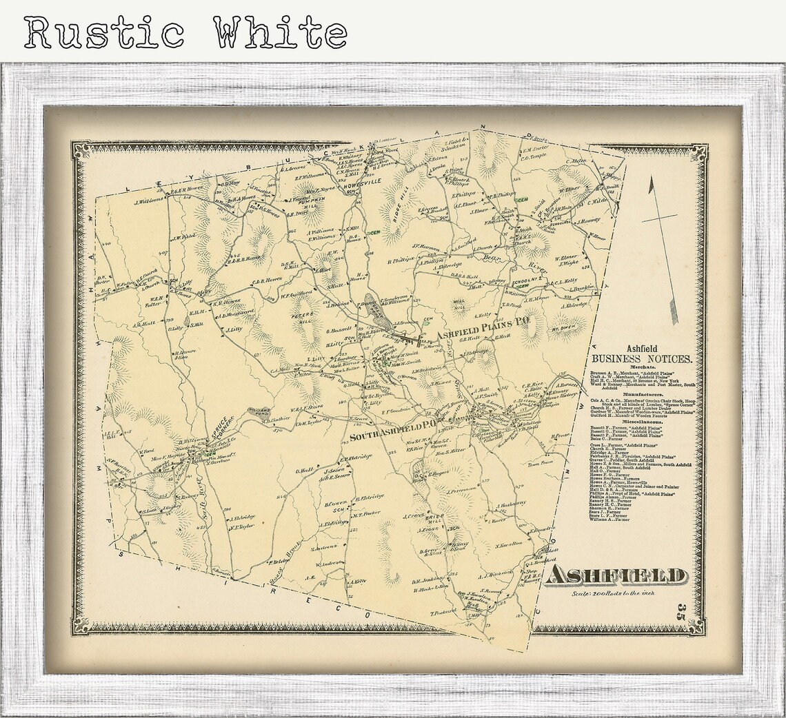 Town of ASHFIELD Massachusetts 1871 Map Etsy