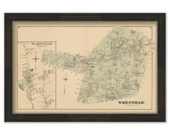 Town of WRENTHAM, Massachusetts 1876 Map - Replica or GENUINE ORIGINAL