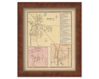 Villages of AVOCA, SONORA and KANONA, New York 1873 Map, Replica or Genuine Original