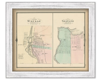 SHAWANO and WAUSAT, Wisconsin 1878 Map, Replica or Genuine Original