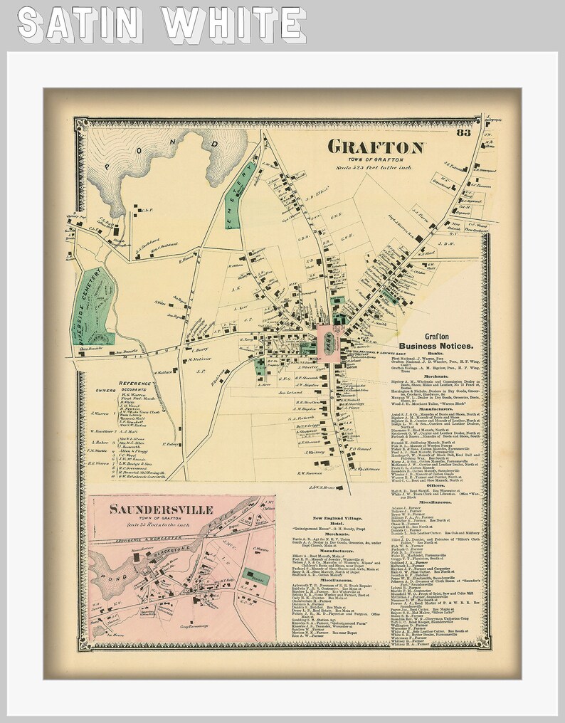 Village of GRAFTON Massachusetts 1870 Map Etsy