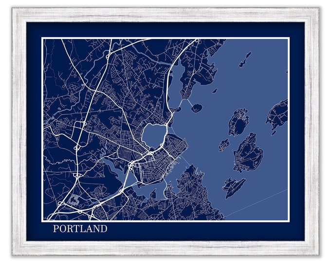 PORTLAND, Maine - Contemporary Map Poster Blueprint