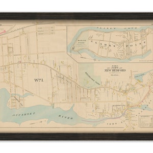 NEW BEDFORD, Massachusetts 1895 Map, Plate 4 - Acushnet River, Brooklawn Park - Replica or GENUINE Original