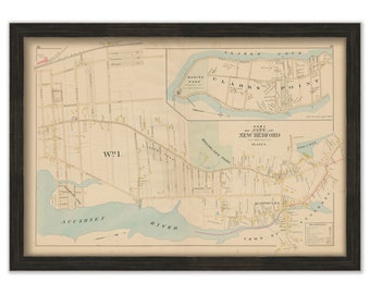 NEW BEDFORD, Massachusetts 1895 Map, Plate 4 - Acushnet River, Brooklawn Park - Replica or GENUINE Original