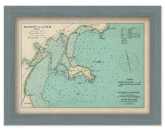 NAHANT and LYNN, Massachusetts 1909 Nautical Chart by Geo. Eldridge Colored Version