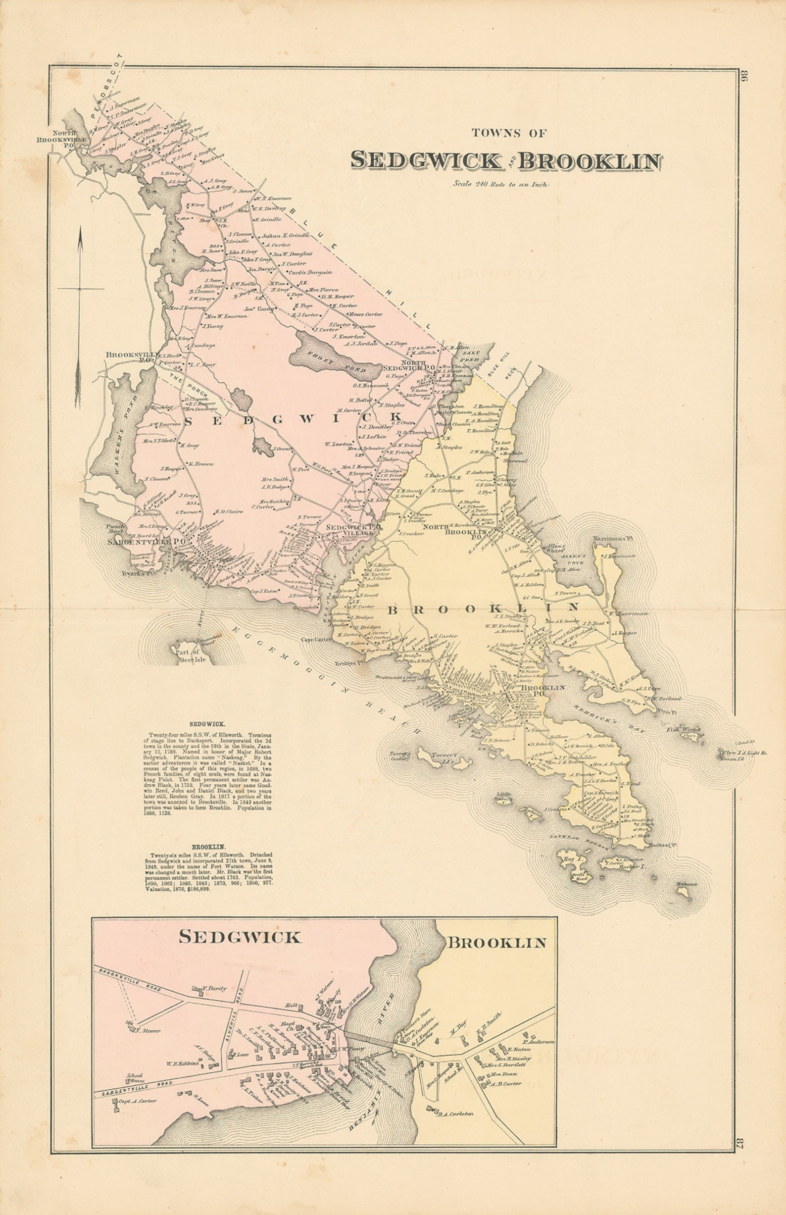 SEDGWICK and BROOKLIN Maine 1881 Map Replica or Genuine Etsy