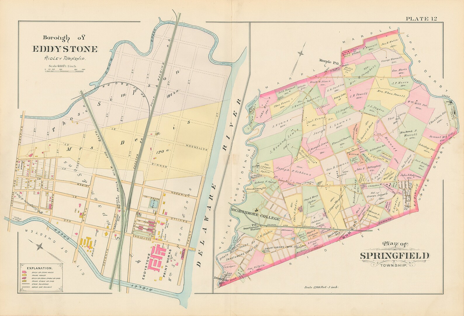 SPRINGFIELD and the Borough of EDDYSTONE Pennsylvania 1892 Etsy.de
