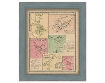 NORWICH, STOCKBRIDGE, POMFRET and  Barnard, Windsor County, Vermont 1869 Map - Replica or Genuine Original