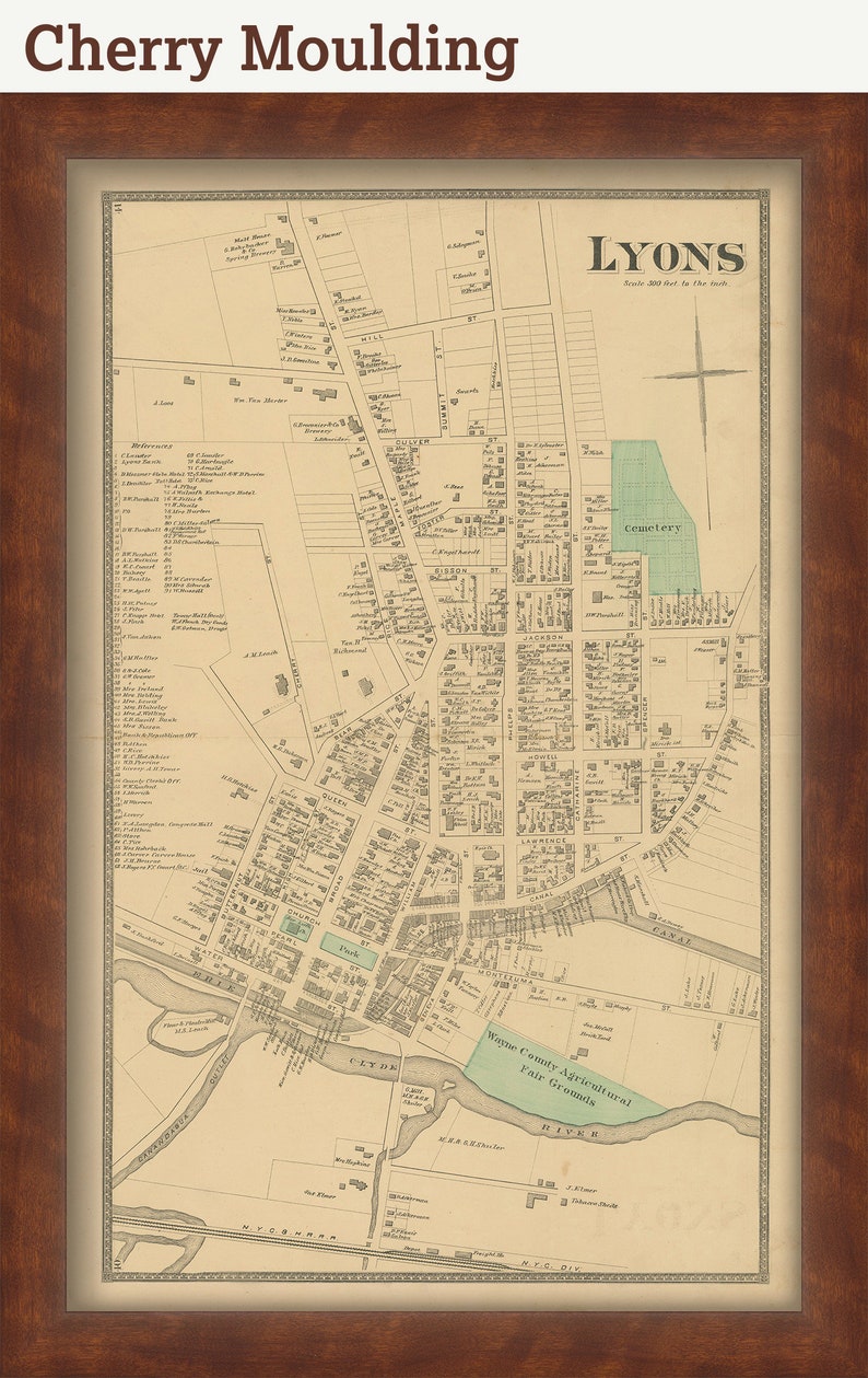 Village of LYONS, New York 1874 Map, Replica and GENUINE ORIGINAL image 8