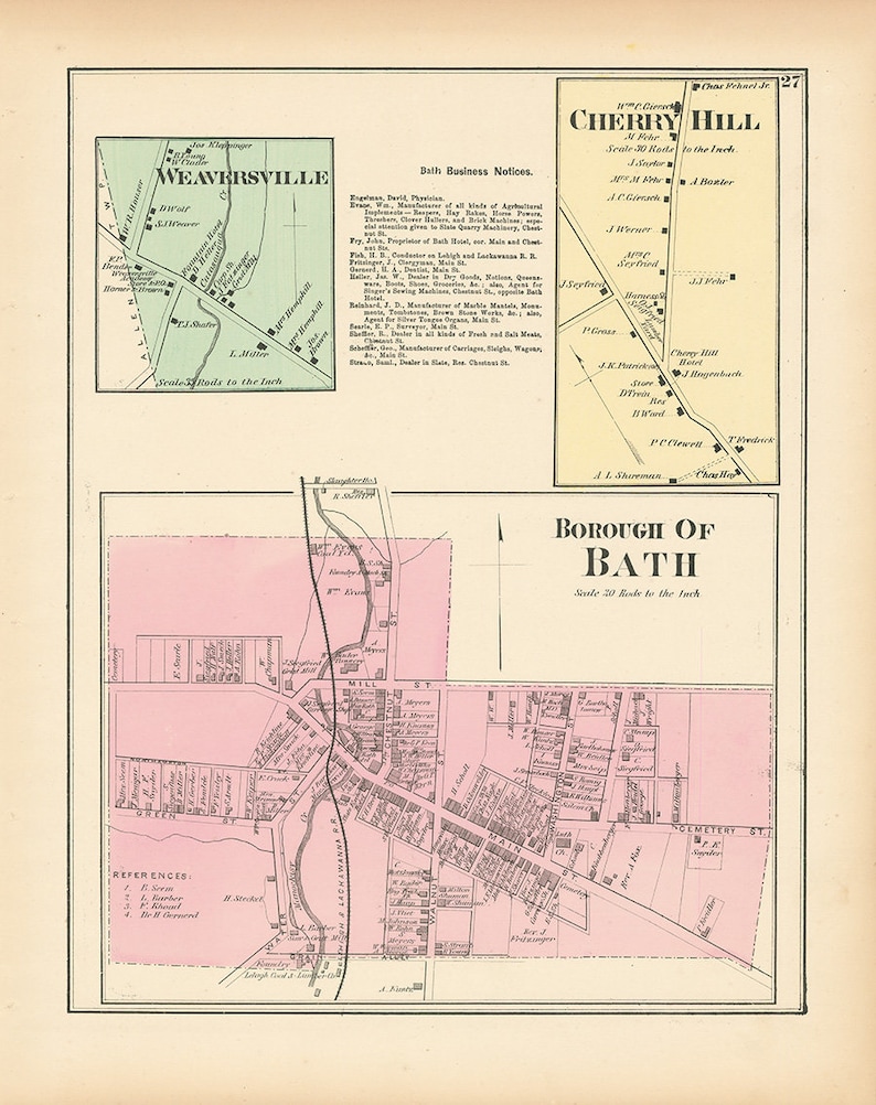 BATH Pennsylvania 1872 Map Replica or Genuine Original Etsy