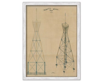 REBECCA SHOAL BEACON, Florida  - Drawing and Plan of the Beacon as it was in 1854