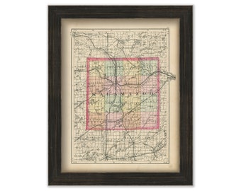 KALMAZOO COUNTY, Michigan 1873 Map - Replica or Genuine Original