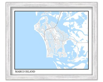 MARCO ISLAND, Florida - Map - Monochrome on Blue