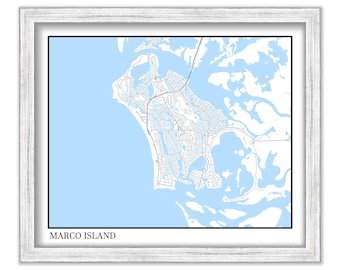 MARCO ISLAND, Florida - Map - Monochrome on Blue