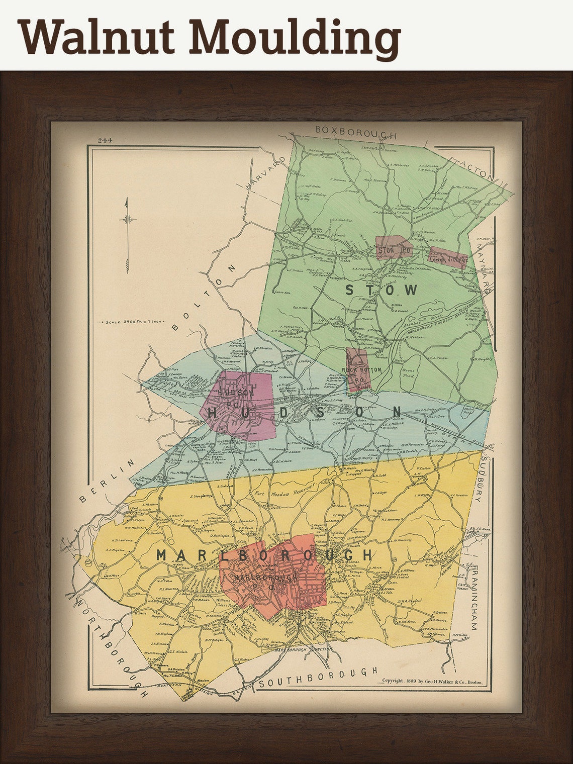 MARLBOROUGH HUDSON and STOW Massachusetts 1889 Map Replica Etsy