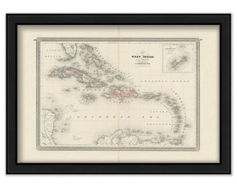 WEST INDIES 1864 Antique Map Reproduction