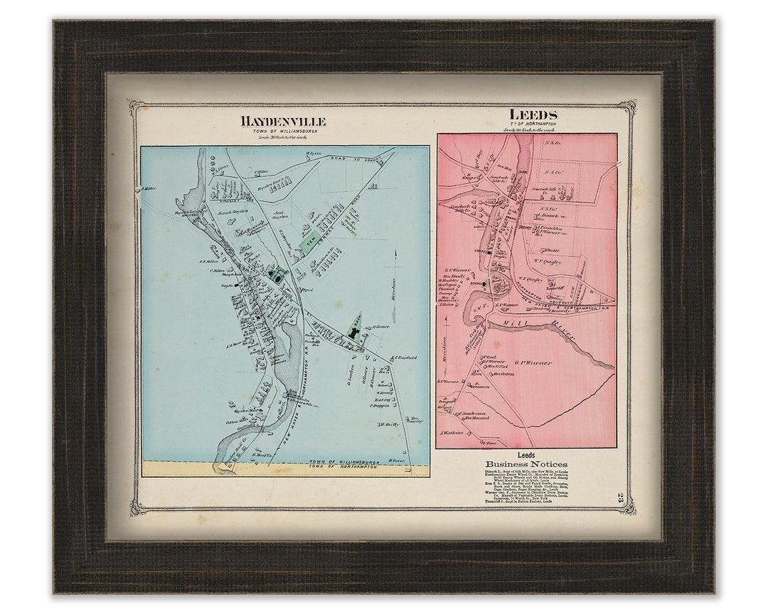 Towns of HAYDENVILLE and LEEDS Massachusetts 1873 Map Etsy