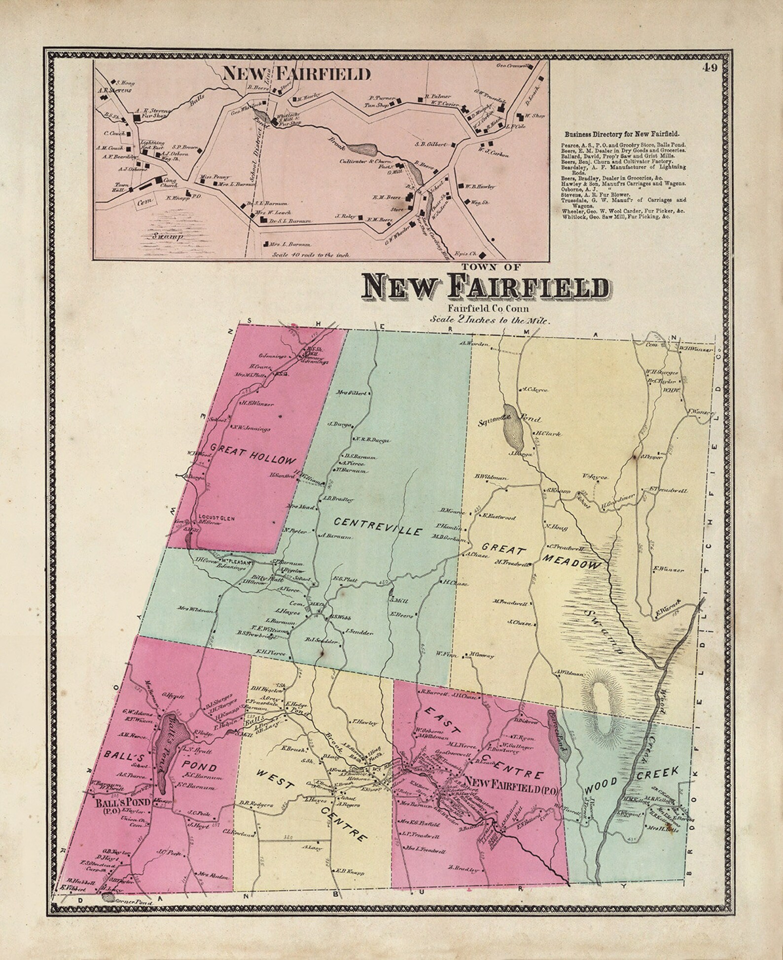 NEW FAIRFIELD Connecticut Map 1867 Etsy
