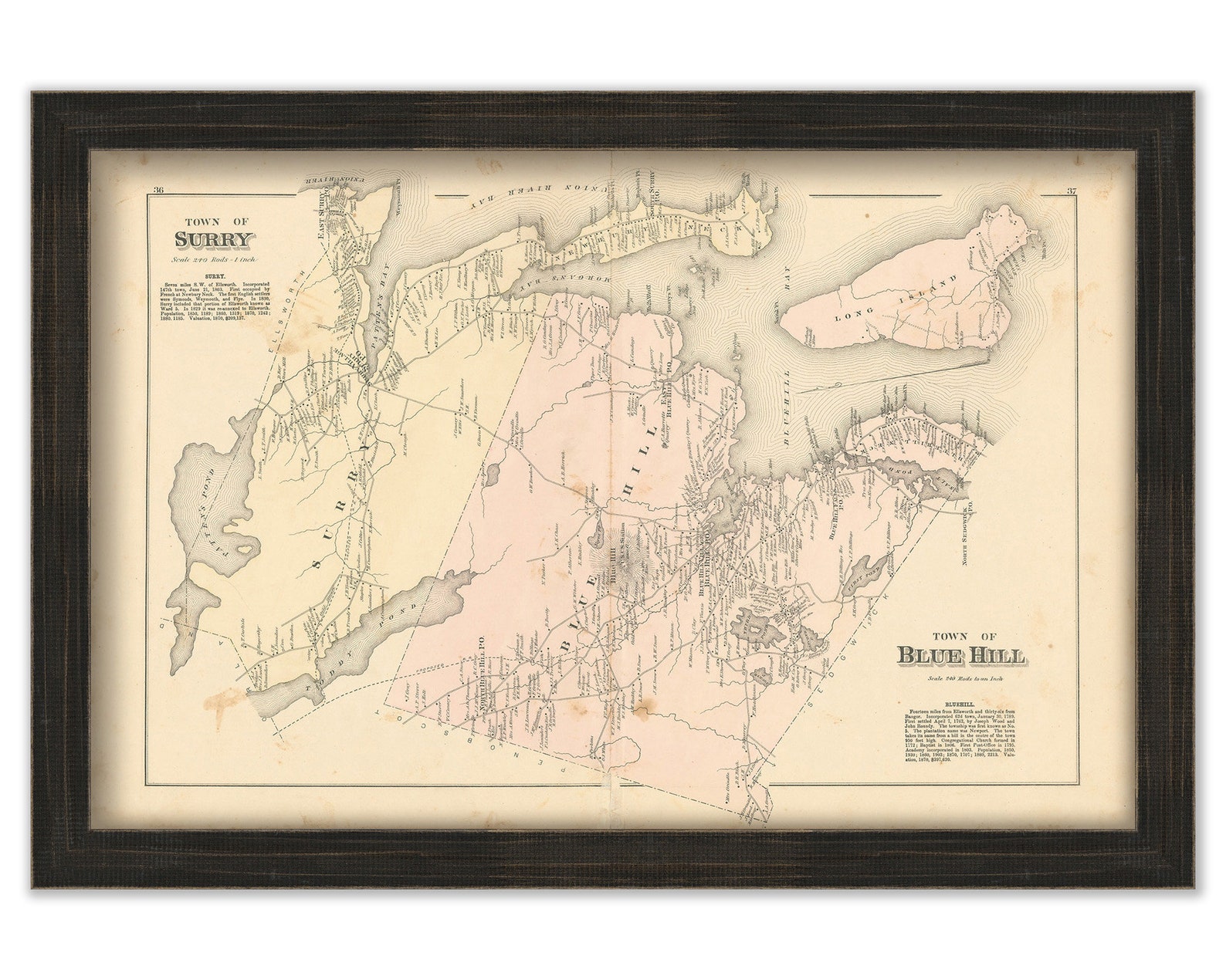 SURRY and BLUE HILL Maine 1881 Map Replica or Genuine Etsy