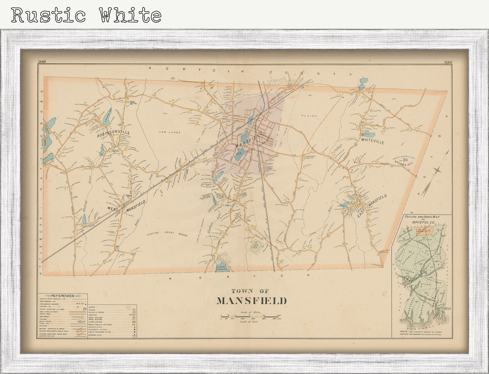 MANSFIELD Massachusetts 1895 Map Replica or GENUINE - Etsy