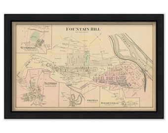 FOUNTAIN HILL and GUTHSVILLE, Pennsylvania 1876 Map - Replica or Genuine Original