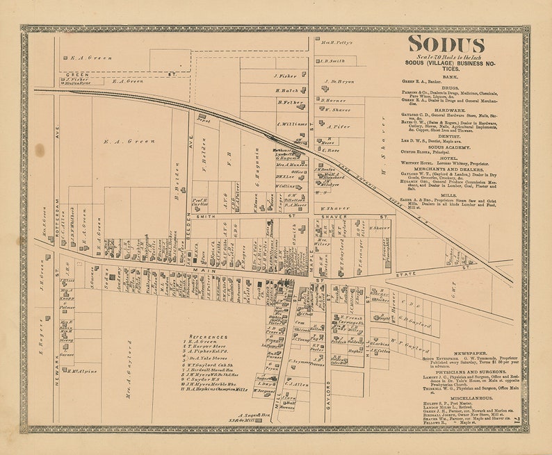 Village of SODUS New York 1874 Map Replica and GENUINE Etsy