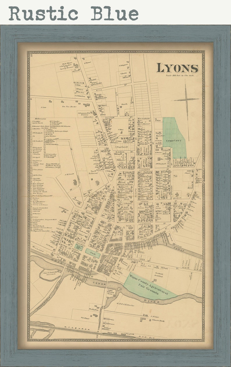 Village of LYONS, New York 1874 Map, Replica and GENUINE ORIGINAL image 3