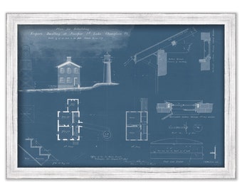 JUNIPER ISLAND LIGHTHOUSE, Lake Champlain, Vermont  -   Blueprint Drawing and Plan of the Lighthouse as it was in 1856